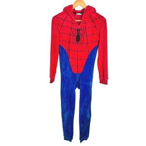 Spider-Man Plush Hooded Onesie Pajamas Youth 14 / Adult XS Zip Front Costume